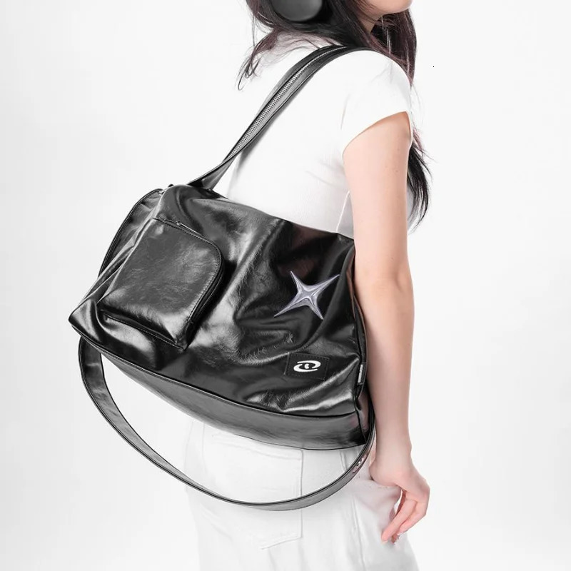 MBTI Silver Y2k Womens Handbag Fashion er Large Capacity Shoulder Bag Pu Leather Shopping Handbag 241018
