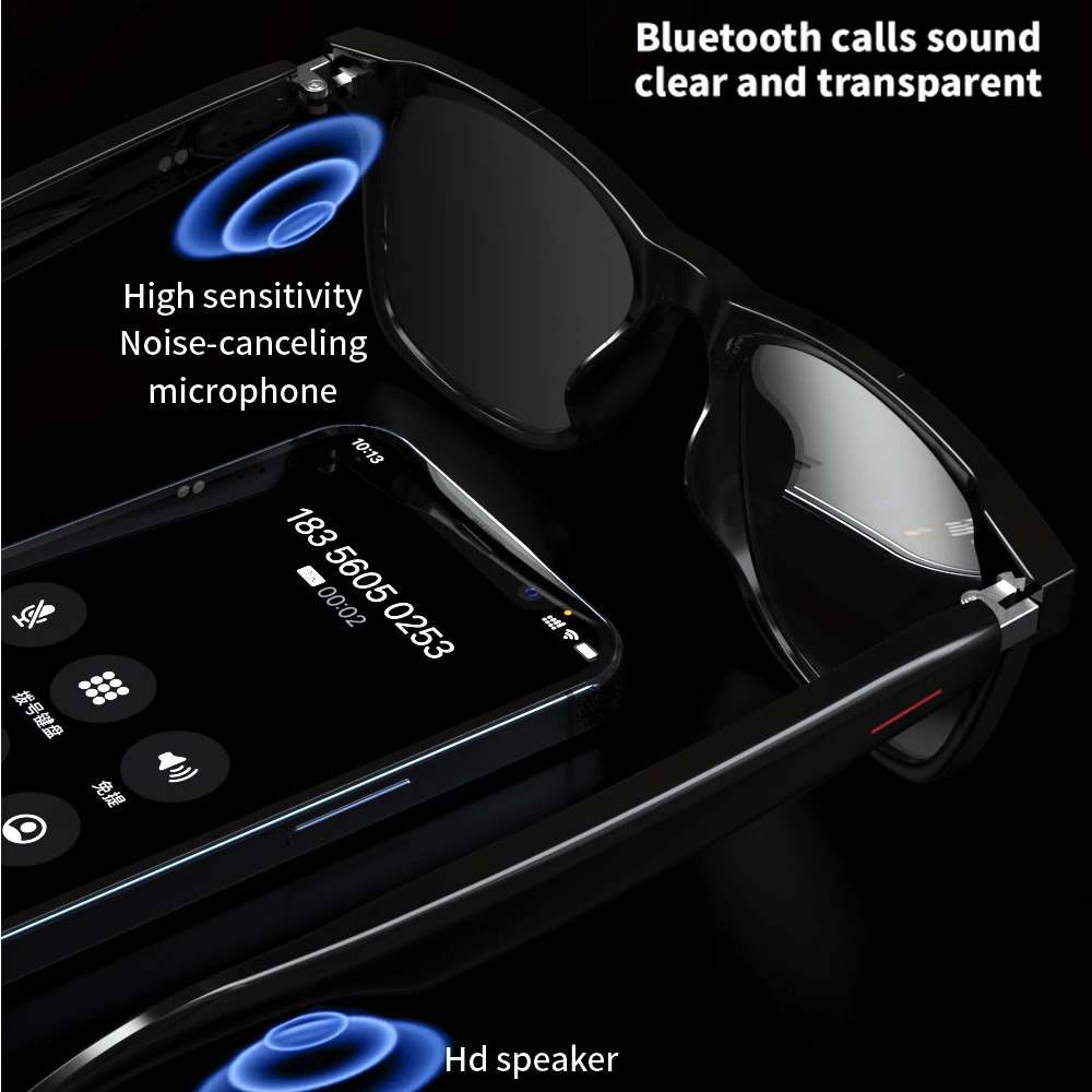 2-in-1 earphones smart glasses Bluetooth audio calling AI voice noise reduction music glasses waterproof ser microphone calling glasses 241019 ww12