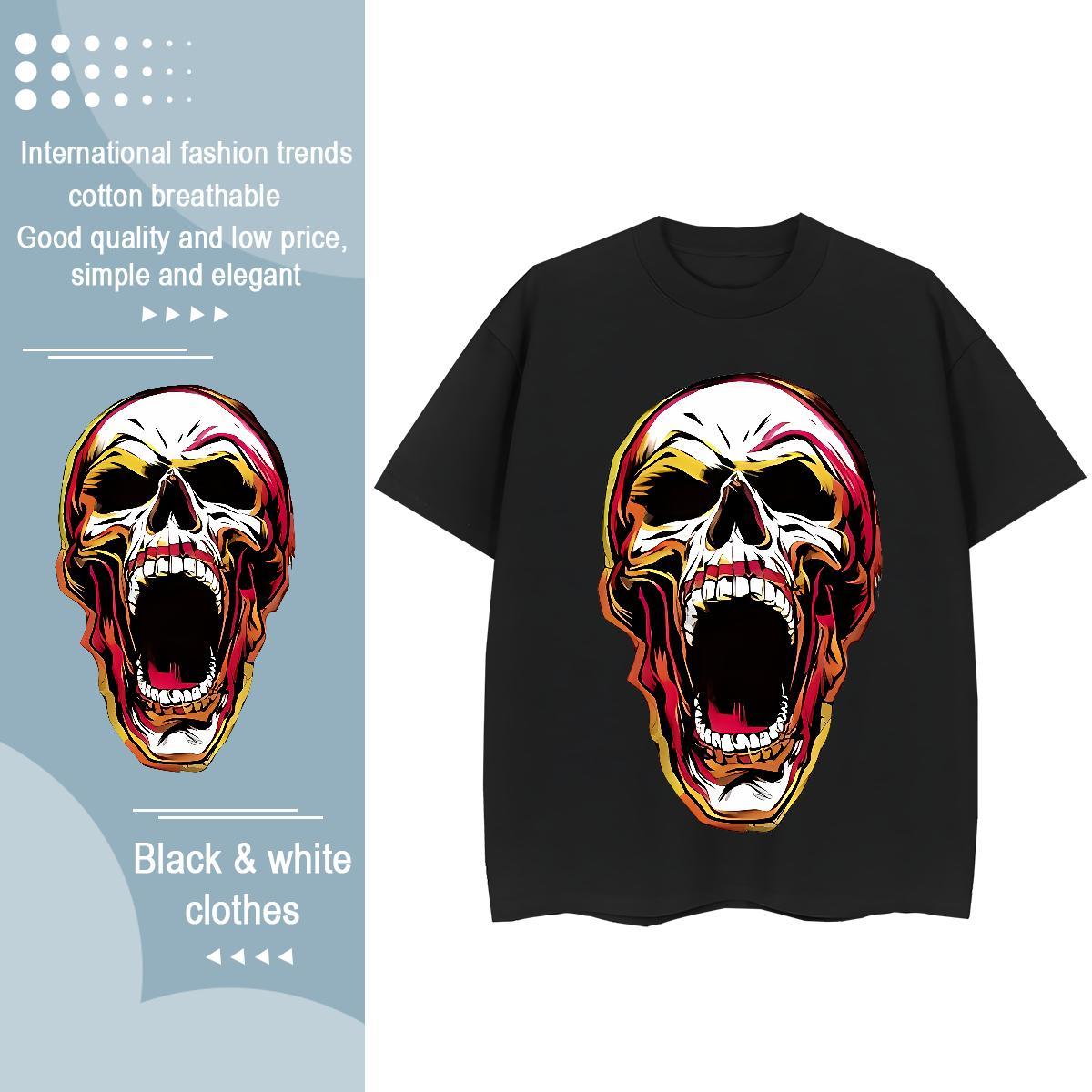 2024 T shirt 230g Cotton Round Neck Short Sleeve Beach scary Lady T shirt Free Shipping Customized Print Wear