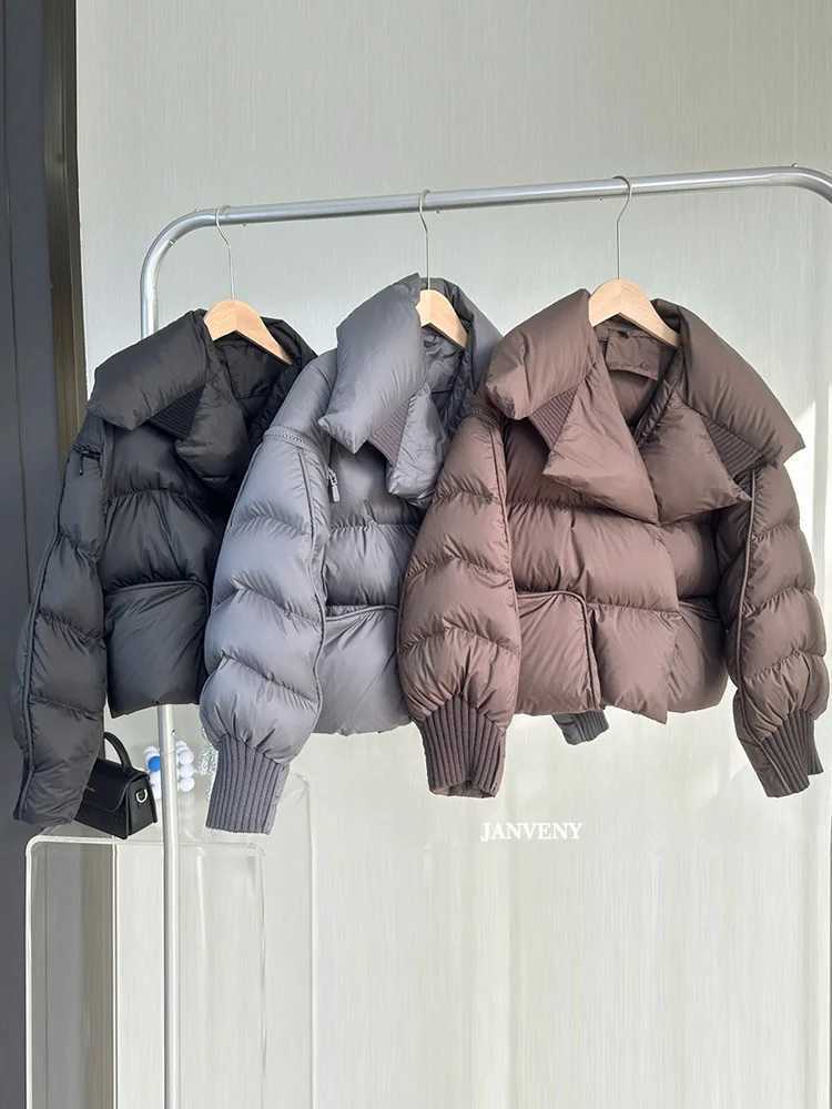 Women's Down Parkas Janveny 2024 New Winter Knitted Splicing Big Collar Magnetic Puff Bread Jacket Womens Detachable Slves Duck Short Coat Y24101