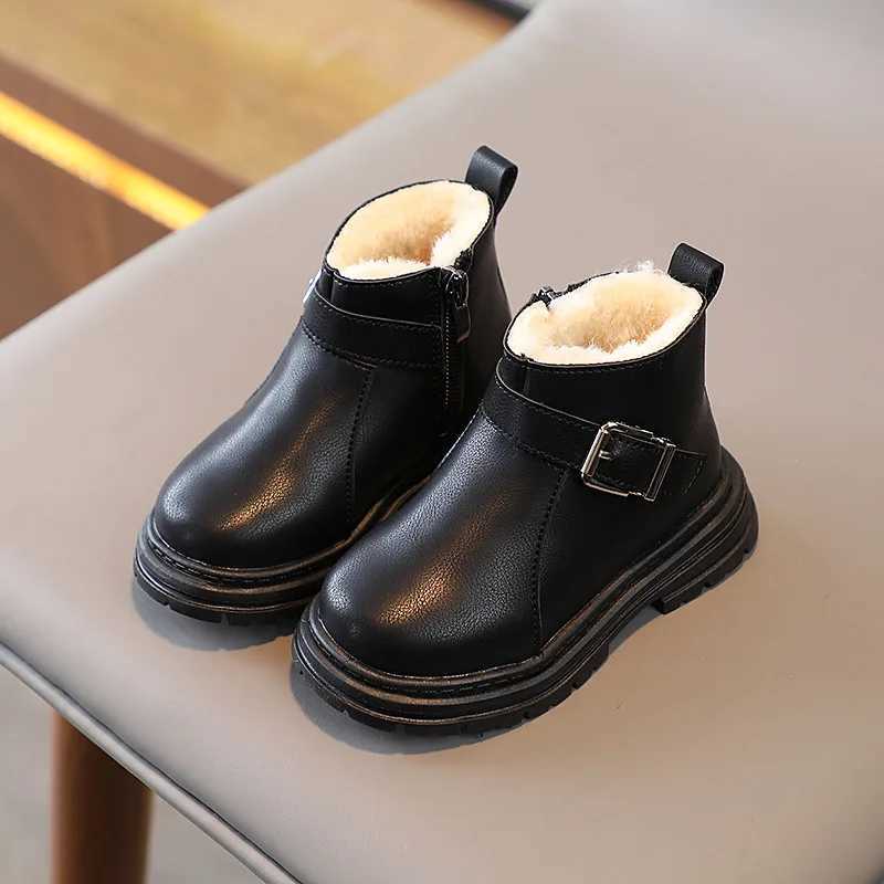 Winter New Fashion Childrens Shoes Girls Plush Boots Boys Keep Warm Ankle Boots Comfortable Leather Kids Boots H501XJ241206