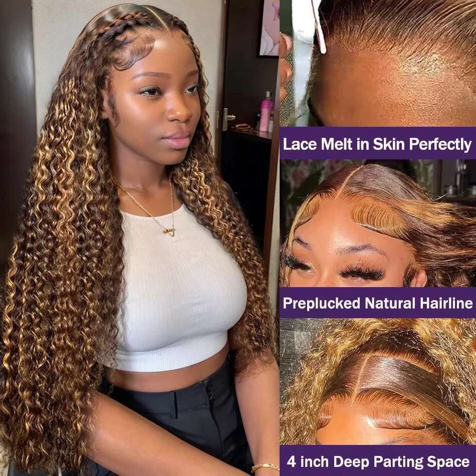 Wigirl Highlight Ombre 13x6 Deep Wave Frontal Curly Lace Front Human Hair Wig 30 32inch Honey Blonde Colored Brazilian Wigs