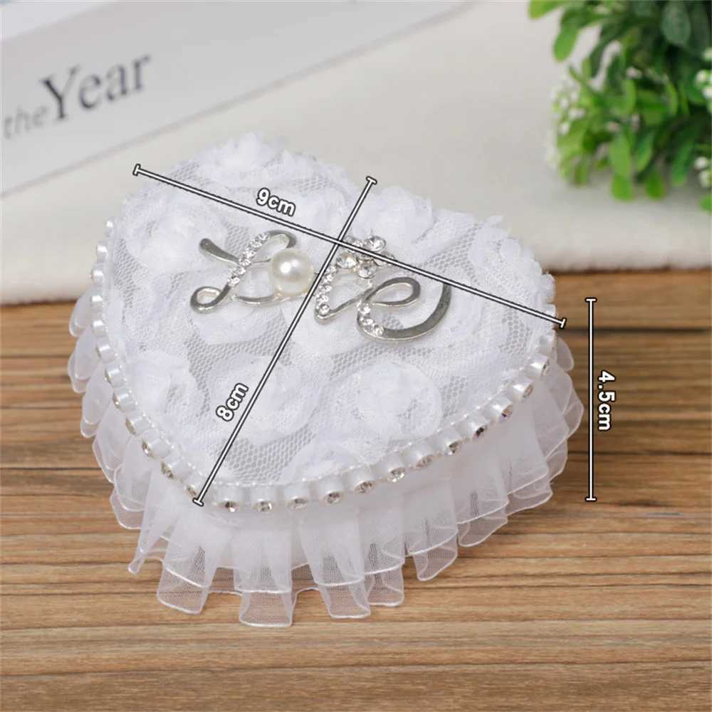 Wedding couple ring box heart-shaped white lace ring pillow box pearl rhinestone jewelry box engagement ceremony ring box W241019