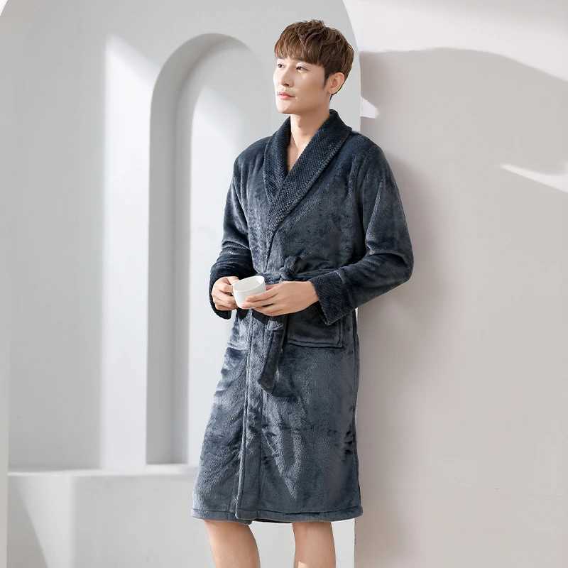 New Winter Couple Long Sleeve Thick Warm Flannel Kimono Robes for Men Coral Velvet Sleepwear Bathrobe Women Homewear Night DressXJ241018