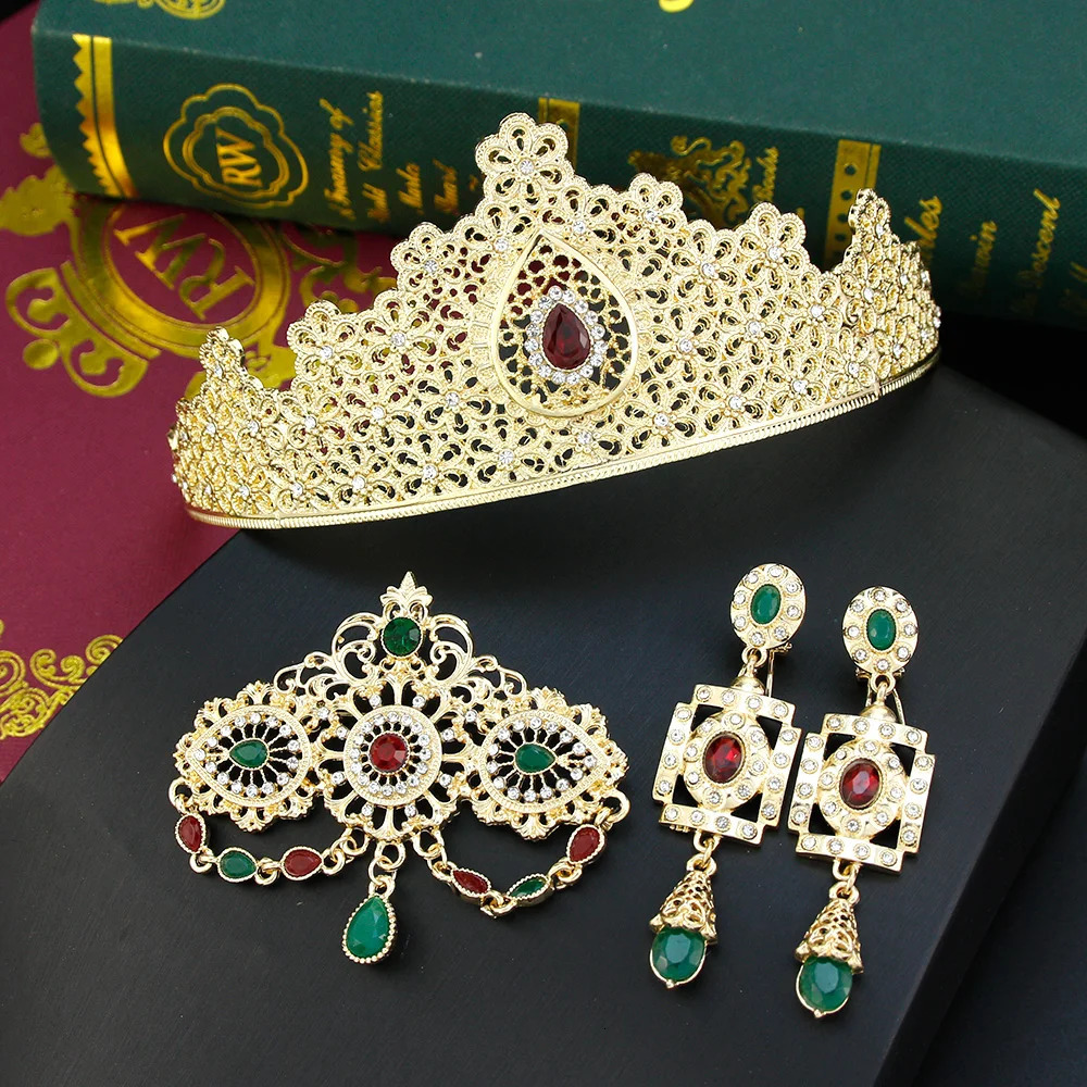 Sunspice Traditional Moroccan Tiaras Crown Gold Algerian Womens Hair Chain Crystal Hair Accessories Bridal Wedding Jewelry 241018