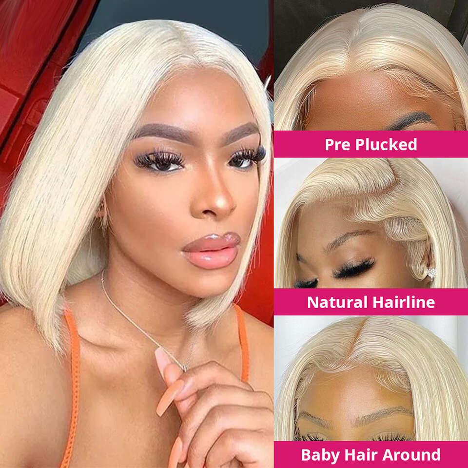 Honey Blonde Bob Lace Front Human Hair Wigs For Women Remy Brazilian Cheap x Straight Short Wig Inch