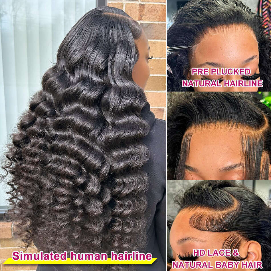 Loose Nature Deep Wave 13x6 HD For Women Brazilian Frontal Human Hair Wigs Wavy Lace Front Wig PrePlucked 250%