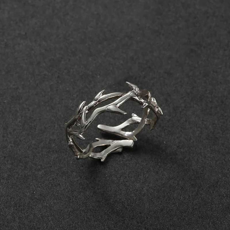 Fashionable Punk Irregular Thorn Couple Ring Retro Hip Hop Personalized Mens Adjustable Finger Ring Womens Lover Jewelry Y241019