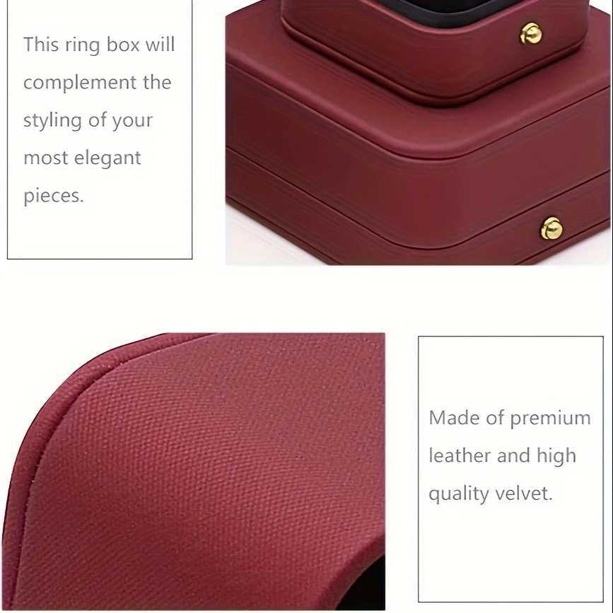 1 engagement ring box wedding ring box square leather velvet ring bearing box high-quality and gorgeous retro double groove R W241019