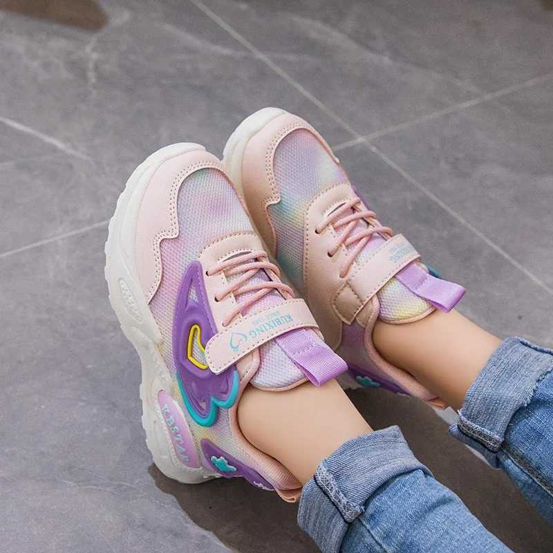 Athletic Outdoor Childrens sports shoes love thick girls cotton sports shoes new Korean hook and loop childrens fashion princess running shoes H241019