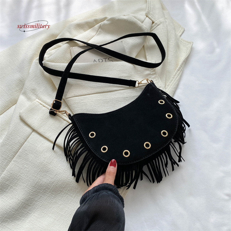 Tassel brown saddle shoulder niche ethnic controversy, West Asia crossbody bag, women's trendy travel bag #18 swissmilitary