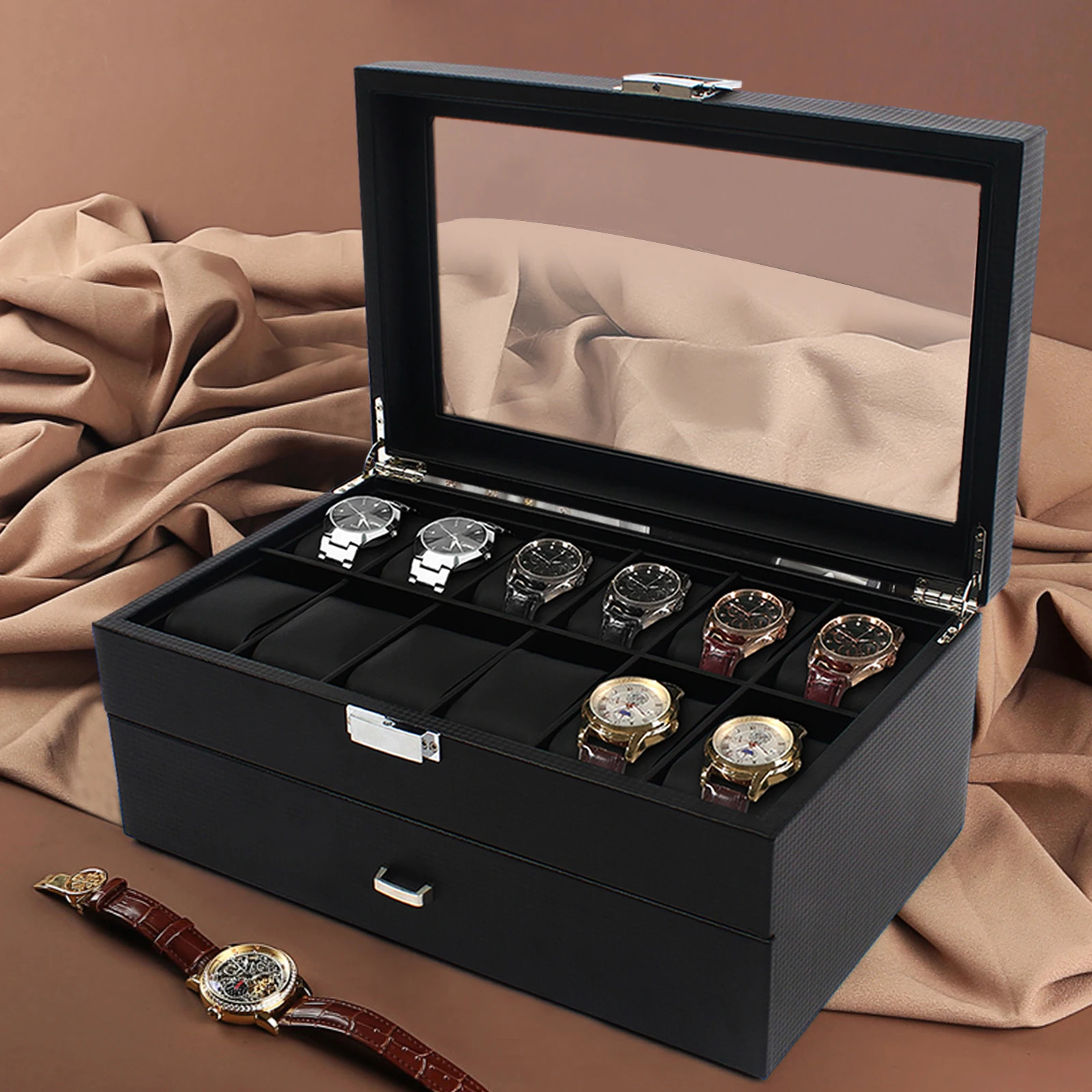 24 slot mens watch storage box large jewelry display box organizer black 241018