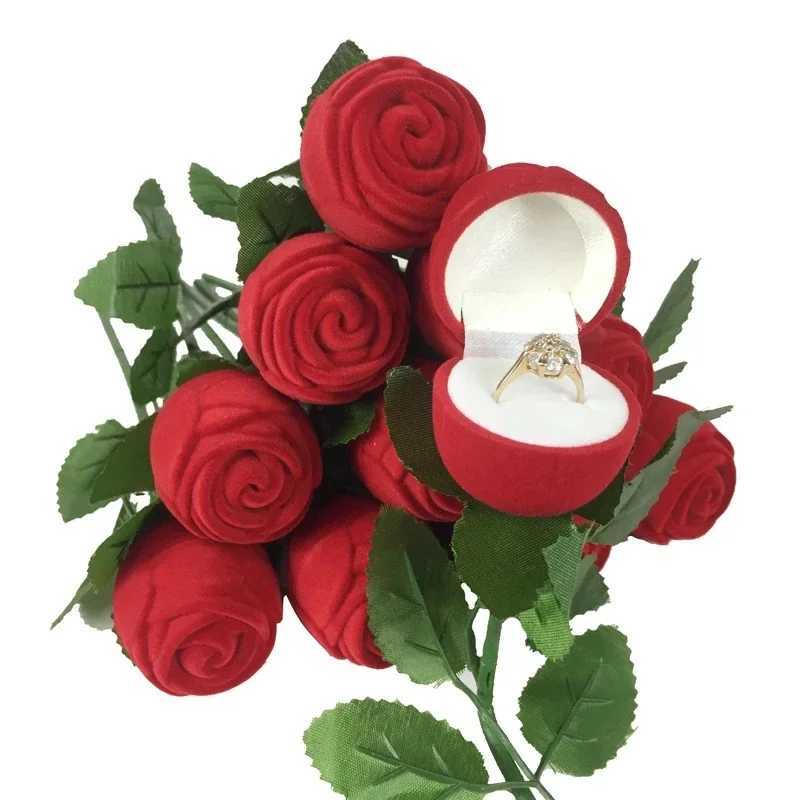 Plush rose ring box long root rose earring storage box high-end gift box engagement ring storage box W241019