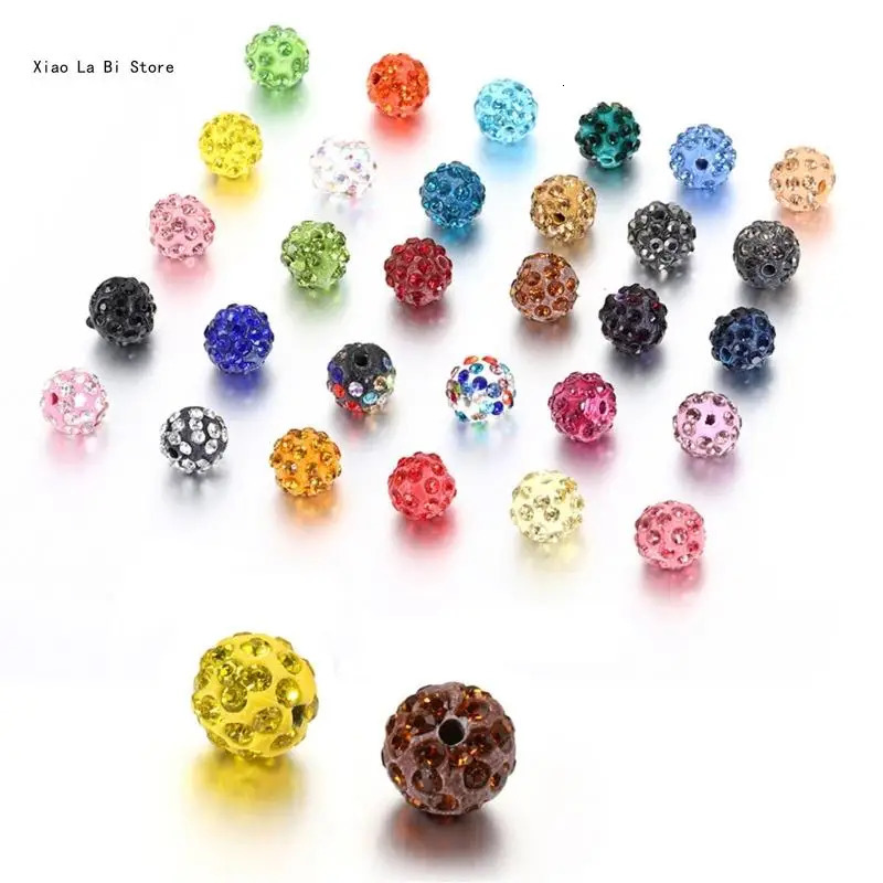 100pcs 10mm Ball Clay Beads Round Diamond Beads Colored Rhinestone Beads Necklace Jewelry Craft Supplies 241018