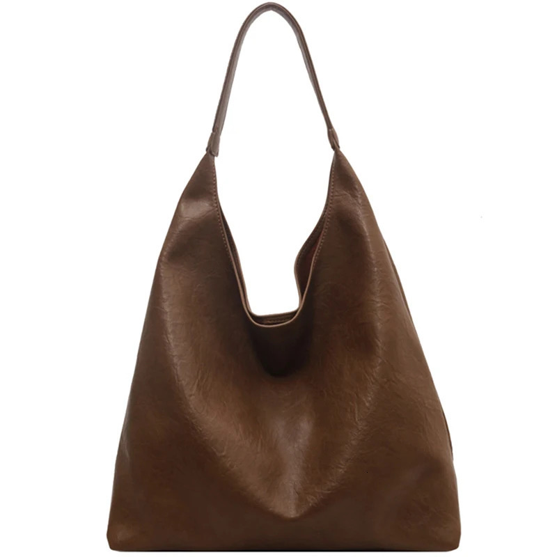 Retro large capacity commuting womens bag 2024 soft PU leather shoulder bag with pocket fashion trend er handbag 241018