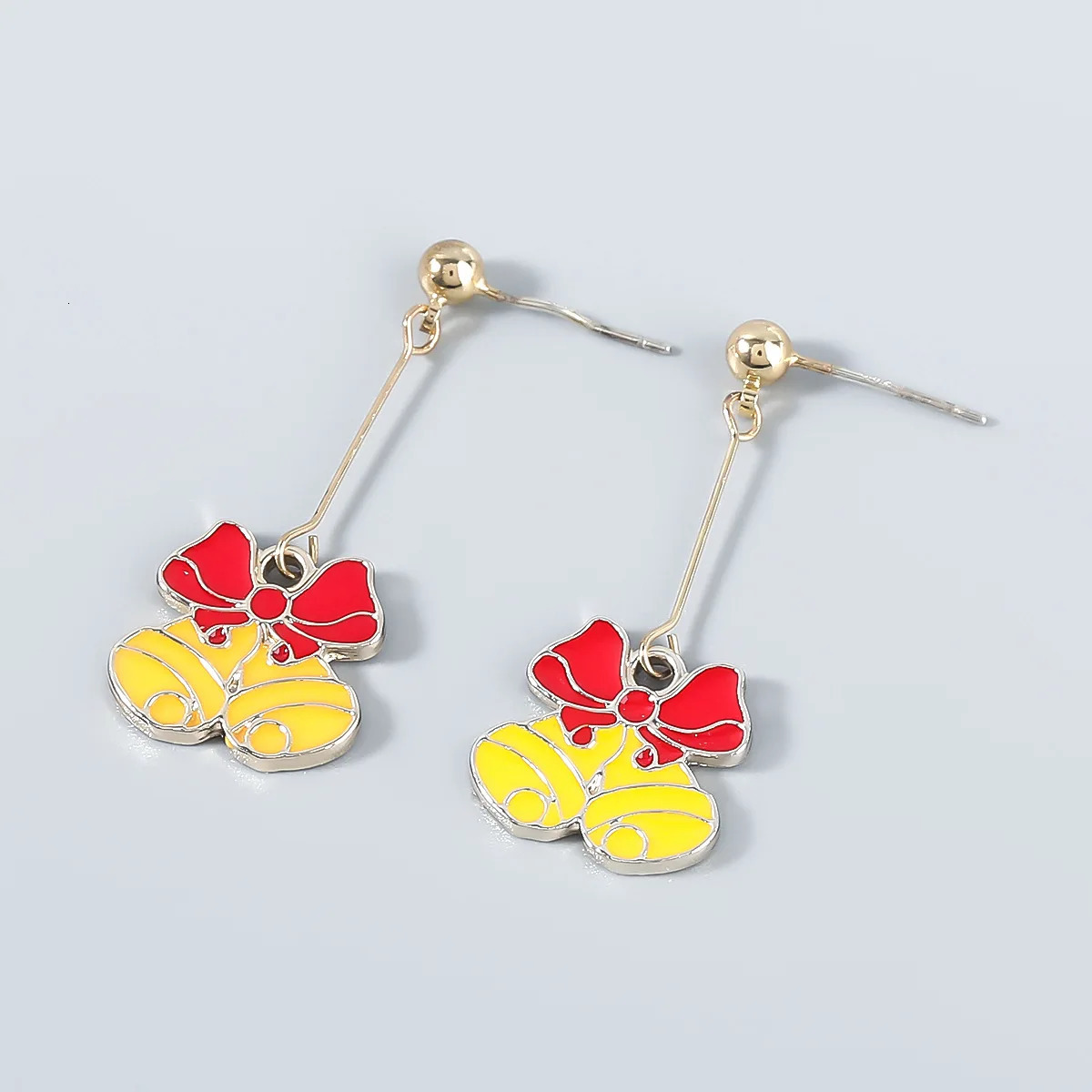 Alloy Dripping Oil Christmas Bell Earrings Suitable for Female Santa Claus Creative Red and Yellow Stud Earrings Jewelry Gifts Wholesale 241018