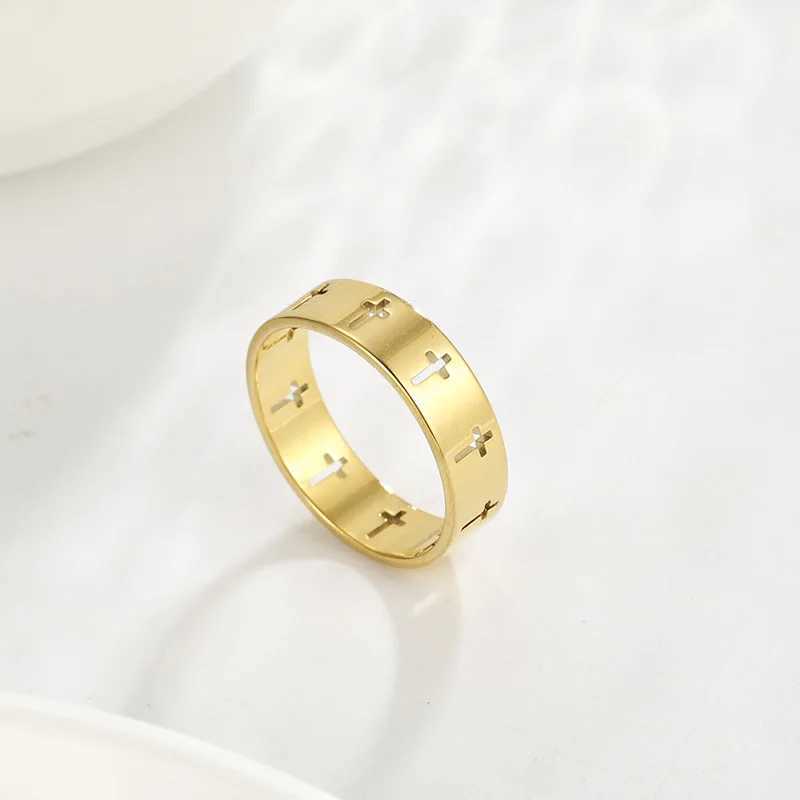 Hollow Cross Ring Mens Supernatural Jesus Stainless Steel Engagement Couple Ring Talisman Wedding Jewelry Gift New Y241019