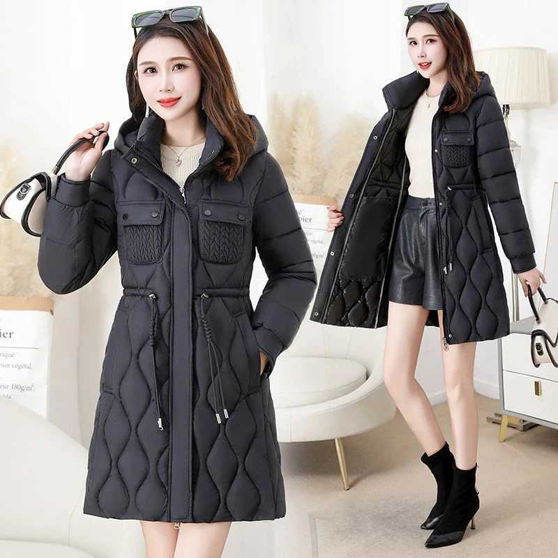 Womens High-Grade Down Cotton Coat Long Thick Warm Padded Jacket Large Size Female Hooded Parker Overcoat Autumn Winter NeX241019