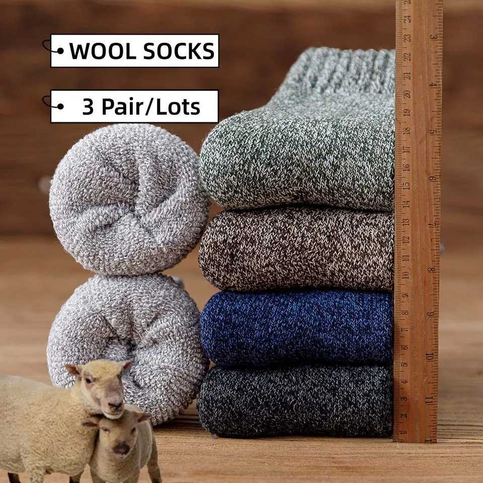 Winter Mens Thick Warm Wool Socks High Quality Harajuku Retro Big Size Snow Casual Antifreeze Cashmere Long Socks 3 PairXJ241019