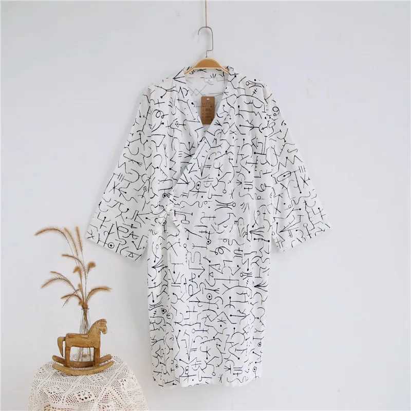 Summer Mens Robe 100% Cotton Gauze Leaf Loose Comfortable Leaves Kimono Robes home clothing nightly BathrobesXJ241018