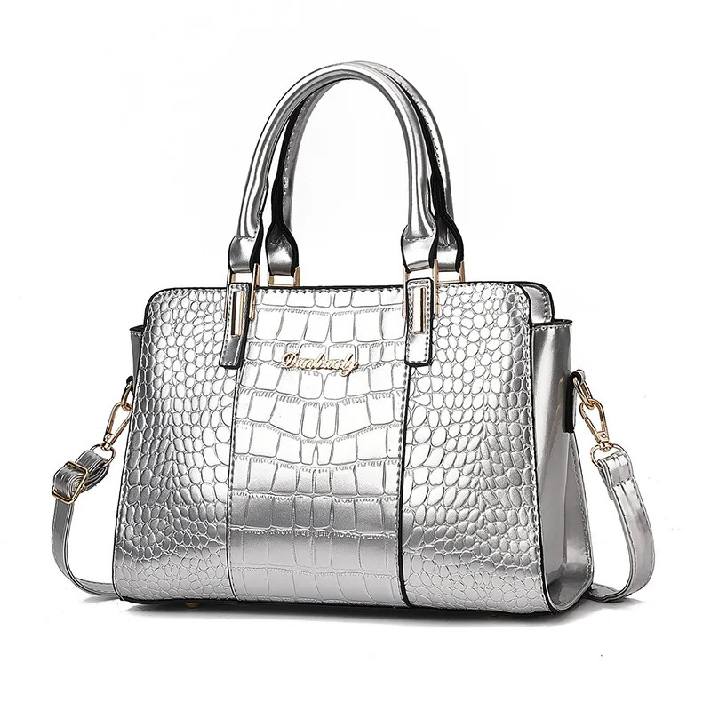Fashion Casual Womens Shoulder Bag Silver Gold Black Handbag PU Leather Womens Large Handbag Womens Handbag Sac 241018
