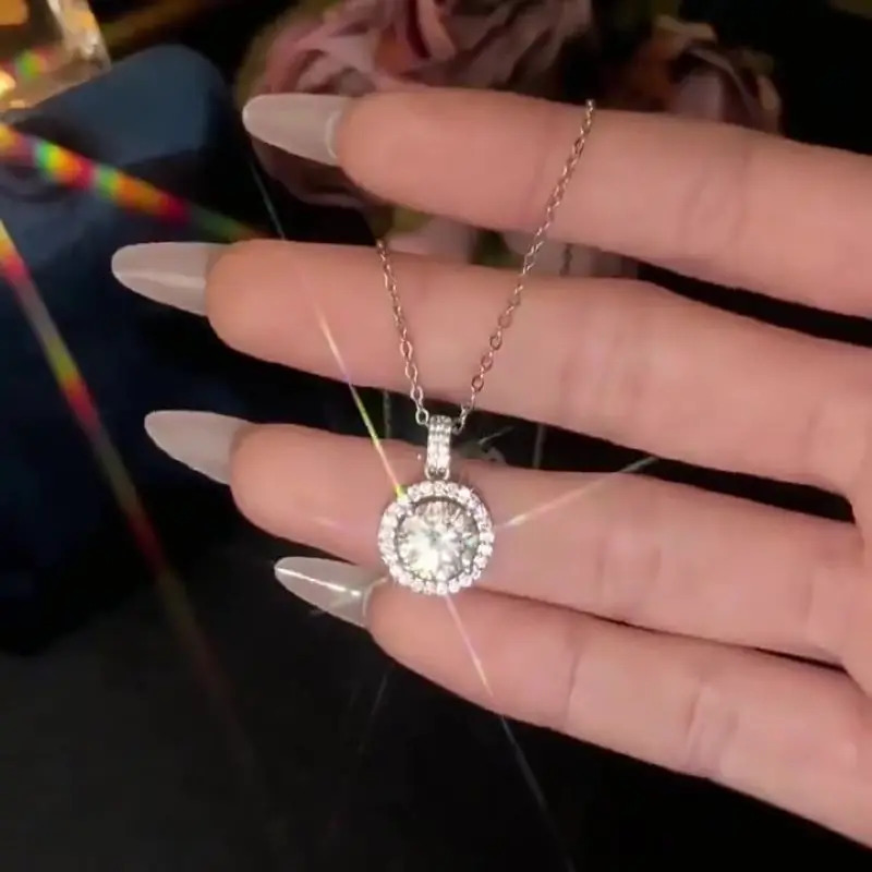 Pure 1ct-10ct Womens Premium Diamond Necklace Original 925 Silver Luxury Pendant Necklace 241018