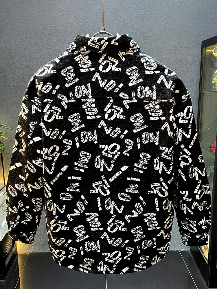 fashionable fully printed letter collar mens fashionable and personalized street mens casual long sleeved top 241007