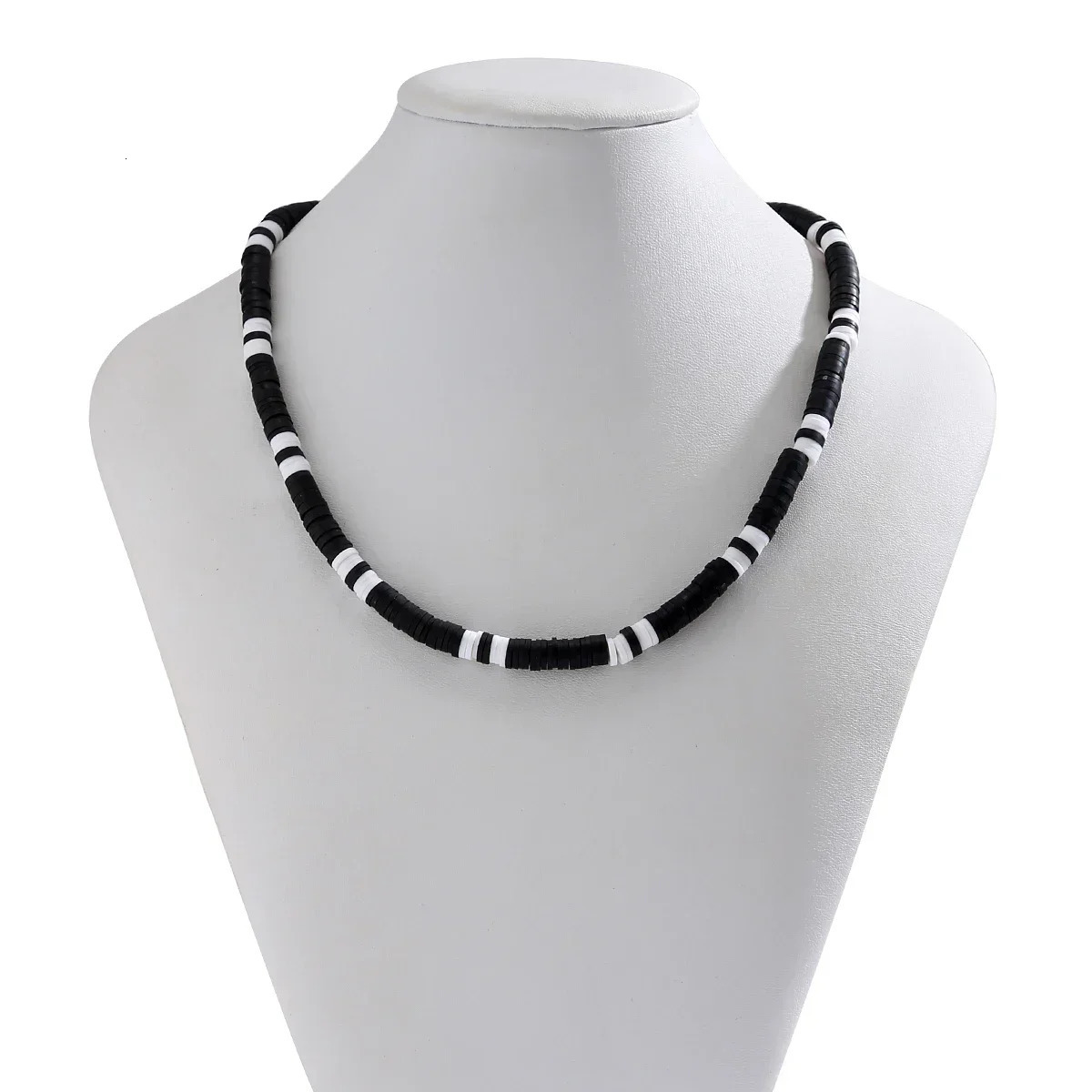 Hip hop black and white polymer clay bead mens necklace handmade necklace simple jewelry necklace boy party 241018 ww