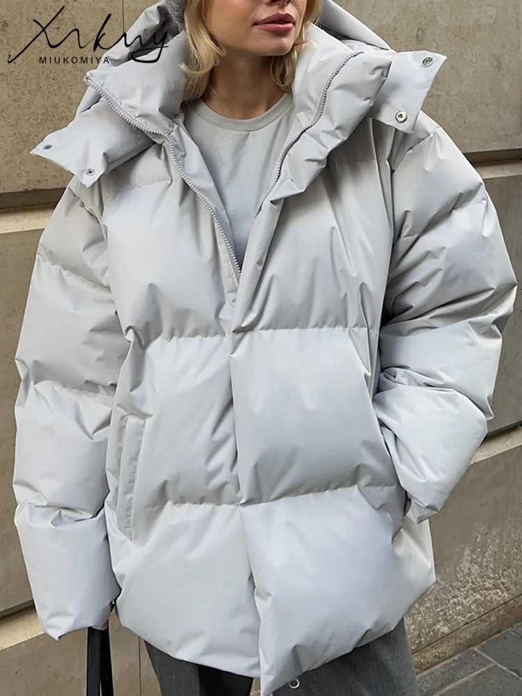 MiuKoMiYa Women Thicken Warm Parkas Winter Down Cotton Jacket With Hood Long Thick Padded Quilted Jackets Winter Coats GrayX241019