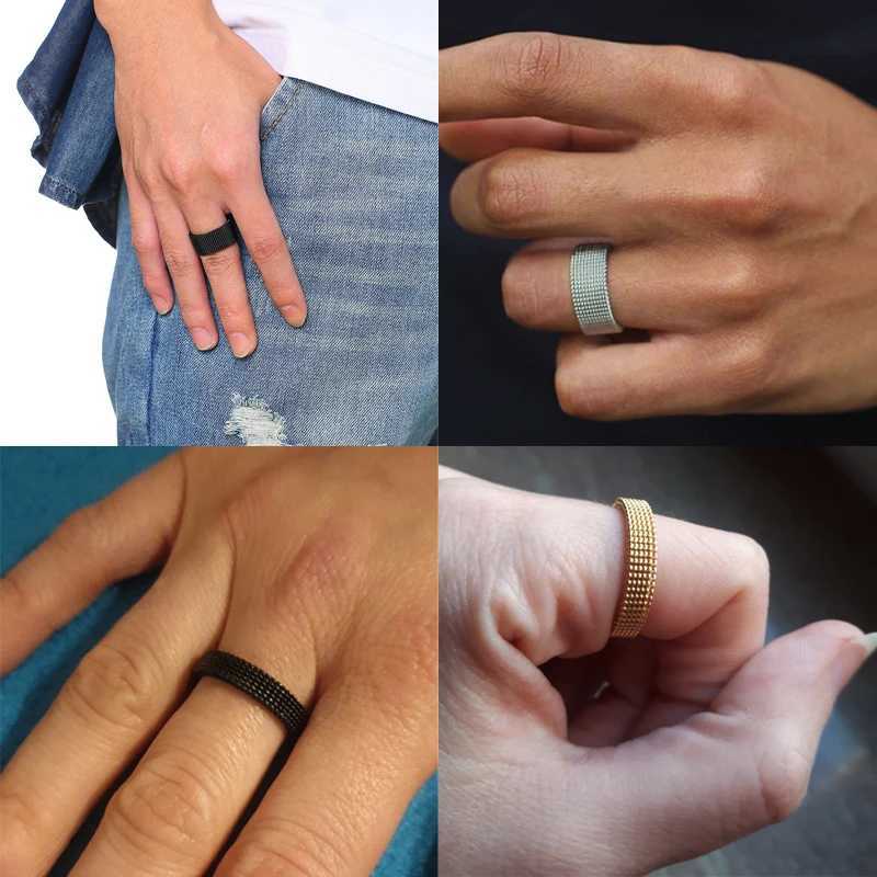 Fashion neutral elastic mesh stainless steel ring round womens mesh retro womens wedding ring jewelry friend gift 2023 Y241019