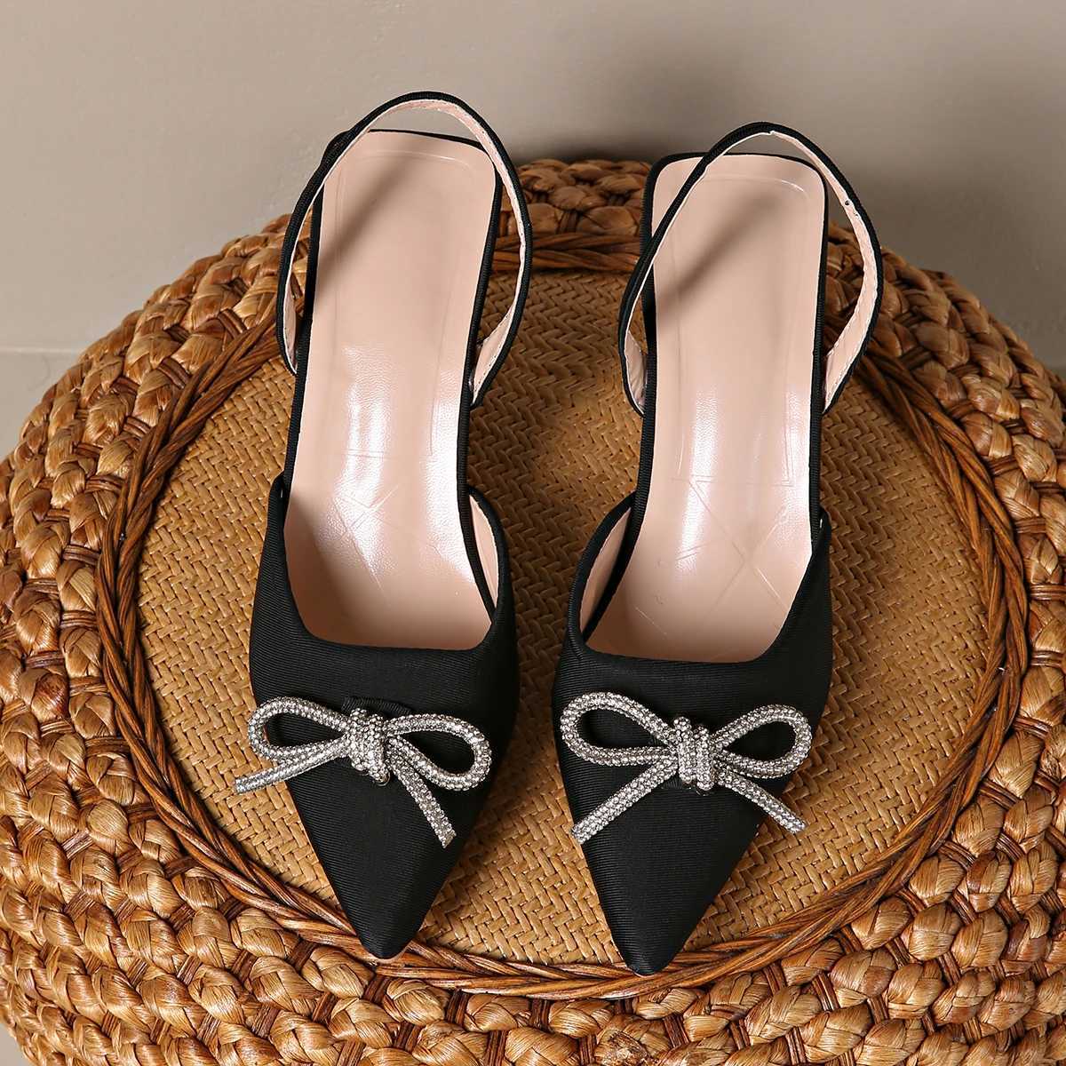 Womens Blue Strap Pump High Boots Crystal Bow Party Dress Shoes Womens Sexy Point Toe Stiletto Sandals Summer 2024 Y241019