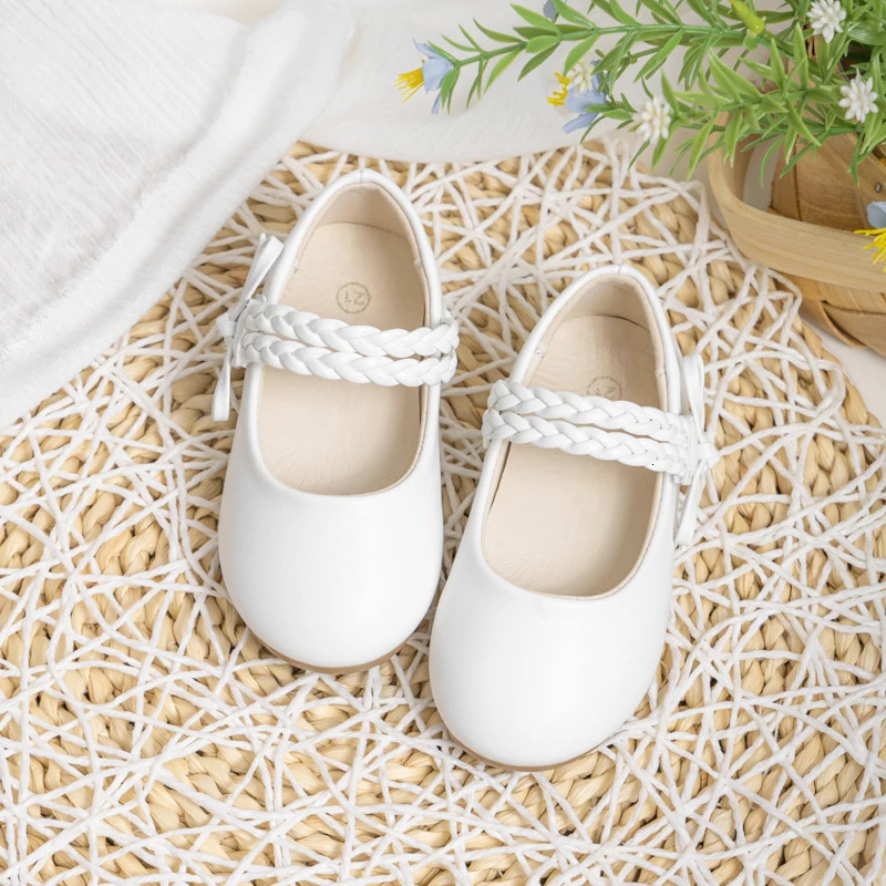 KIDSUN Fashion White Kids Girls Dress Shoes PU Leather Princess Wedding Party School Low Heel Flats for Little Big 241018