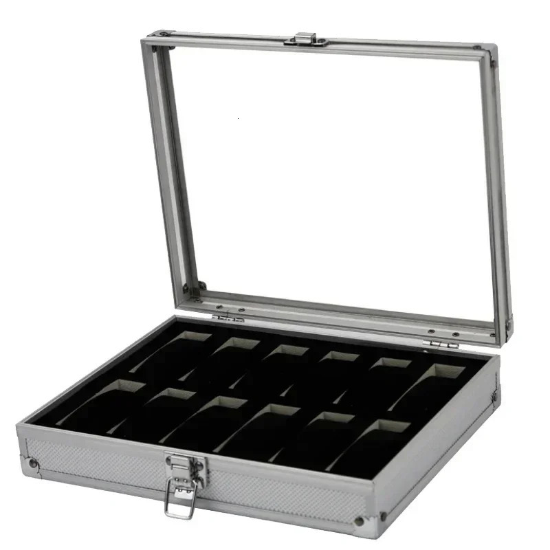 Useful aluminum alloy watch box with 12 grid slots jewelry watch display storage box square case back rectangular watch stand 241007