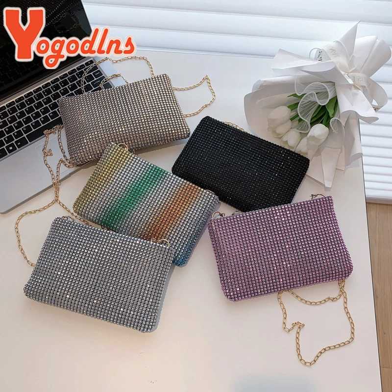 Yogodlns Trend Small Rhinestone Square Bag Metal Chain Shoulder Bag Luxury Design Shoulder Bag Cross Body Bag Diamond Coin Wallet Y241019