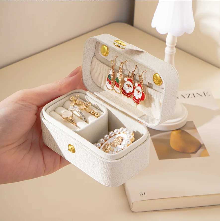 1 piece Pu leather jewelry box simple ring necklace earring storage daily travel portable storage box fashionable womens clothing gift W241019