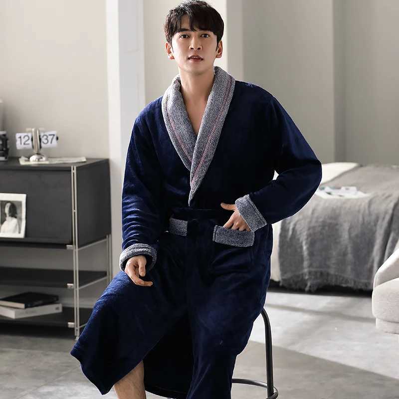 High Quality Men Bath Robe Warm Flannel Coral Fleece Bathrobe Male Dressing Gown Pijamas HombreXJ241018