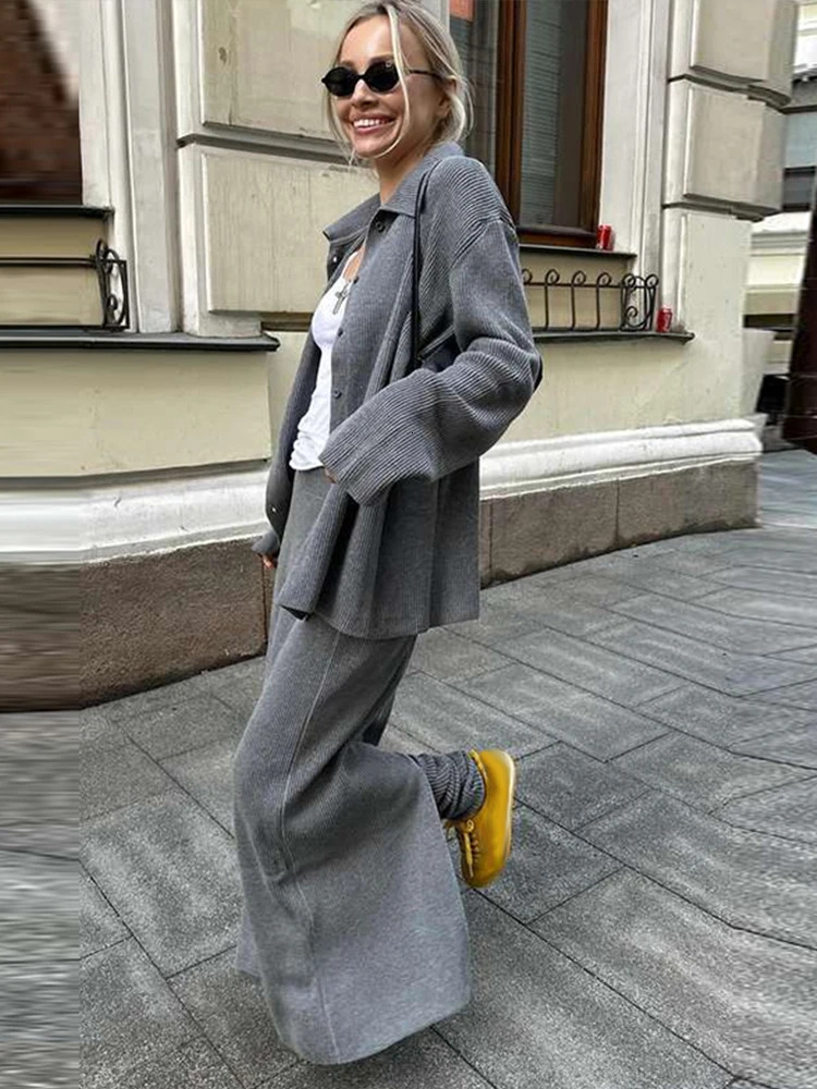Autumn Knitted Jacket Tight Pants Womens Set 3-Piece Button Jacket Loose Pants Sexy Hip Set Casual Womens Set 241018