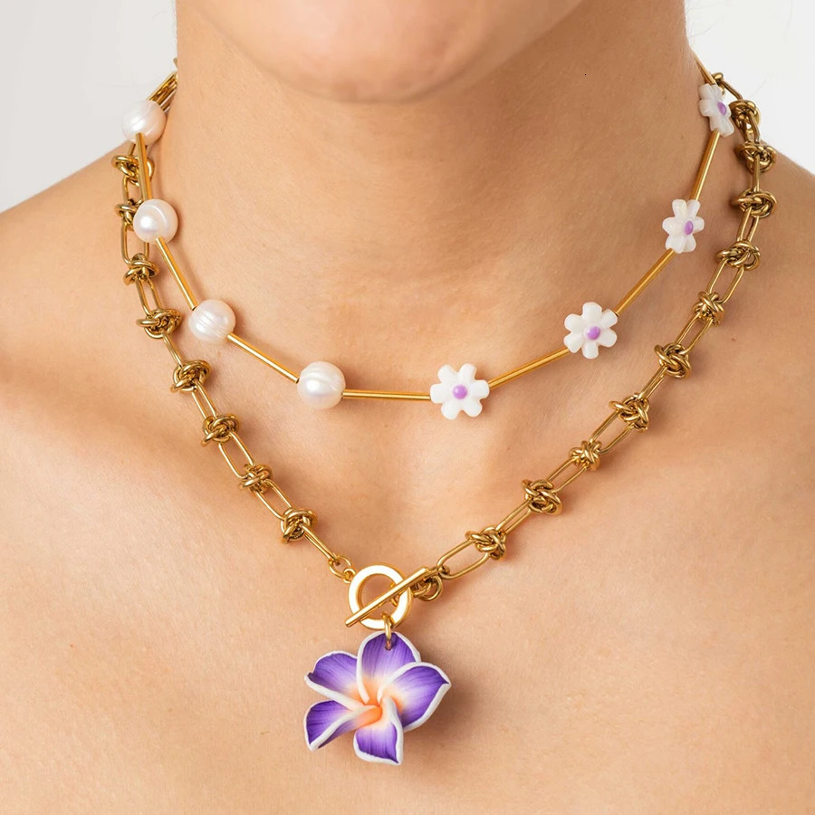 Bohemian ethnic style summer colorful womens tourism beach trend soft pottery clay necklace 241018