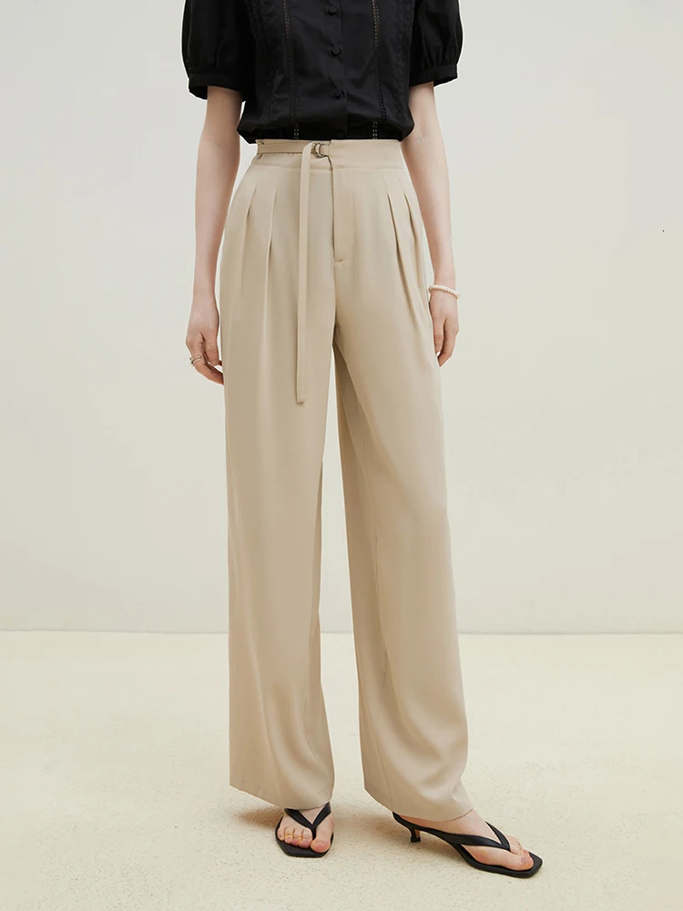 FSLE n Sense Casual Style Wideleg Pants for Women Summer ly Simple Loose Straightleg Long with Belt Female 241019