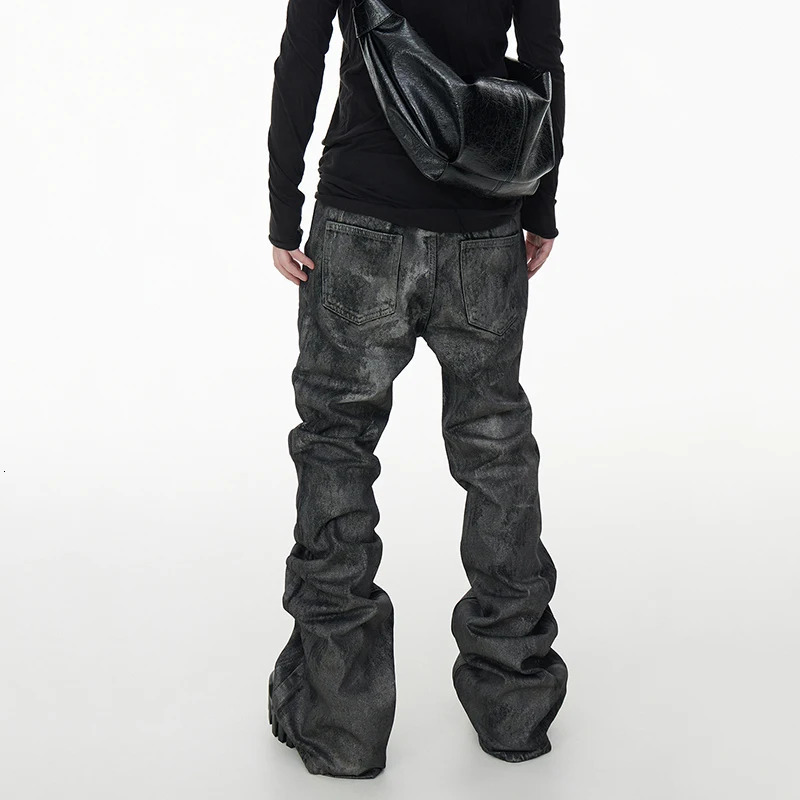 PFNW Autumn Male Denim Pants Loose Handmade Brush Coating Slim Heap Up Straight Wide Leg Mens Jeans Stylish 2024 12C519 241008