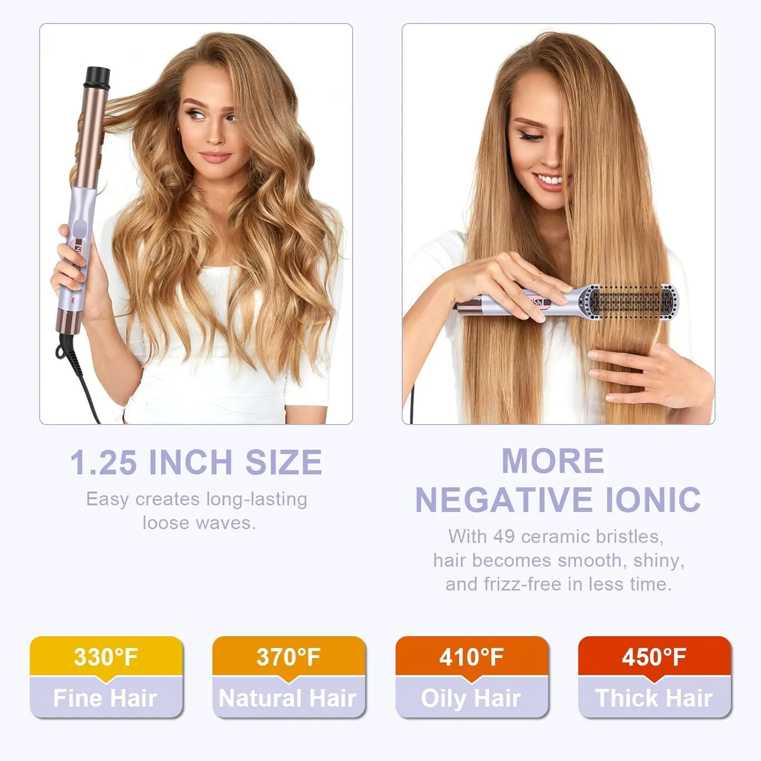 Straightener and Curler PARWIN PRO BEAUTY 1-inch Flat Iron 1.25-inch Curling Iron Straightener Brush with Removable Power Supply 241018