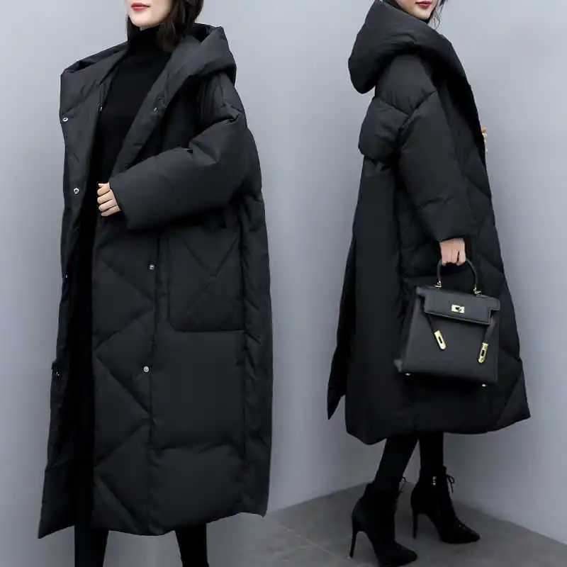 Long Thick Parkas Zipper Hooded Spliced Jackets Women Maxi Warm Loose Coats Pockets Autumn Winter Y2k Korean Coat Warm ParkaX241019