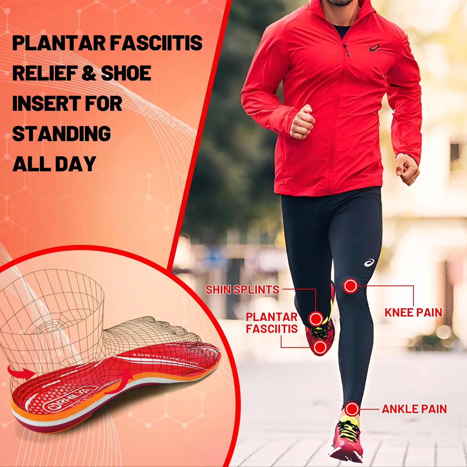 220lbs Plantar Fasciitis Orthopedic Sport Insole High Arch Support Men Women Sole Flat Feet Pain Relief Ortic Shoe Insert 241019