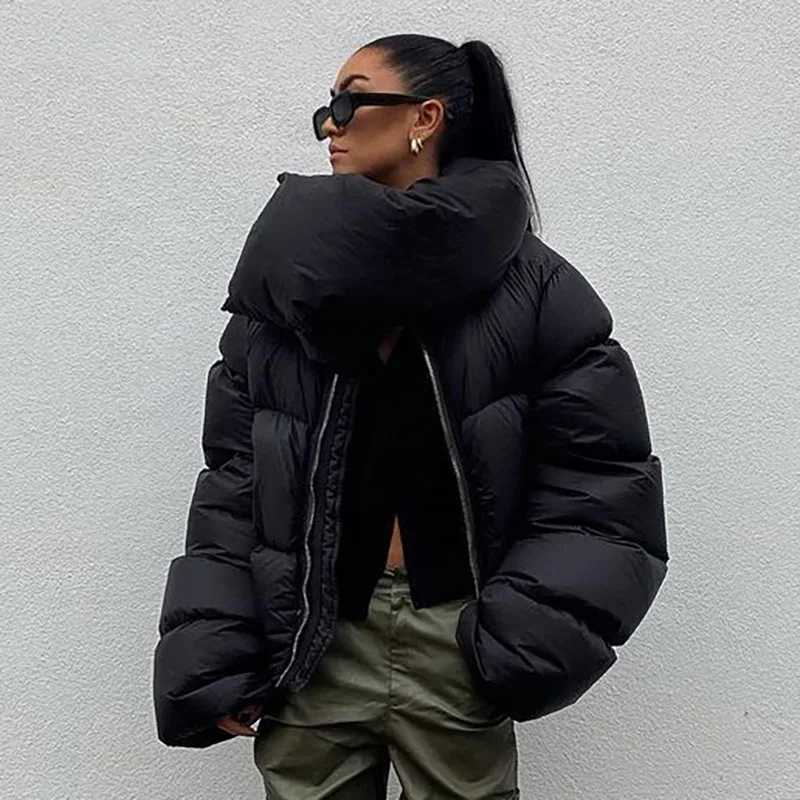 Women's Down Parkas Womens Winter 2024 Thick Button Scarf Jacket Warm Cotton Jacket Bread Jacket Casual Short Cotton Jacket Womens Clothing Y2410