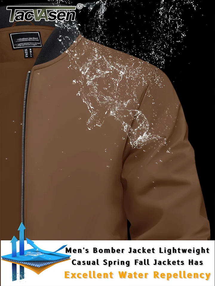 TACVASEN lightweight bomber jacket mens waterproof casual jacket outdoor jacket with pocket windproof jacket 241007