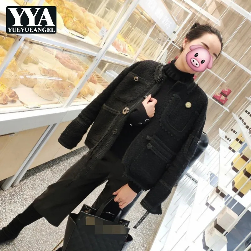 Winter Fashion Coat Women ner Vintage Wool Short Tweed Jacket Streetwear Warm Long Sleeve Elegant Outerwear S M 241019