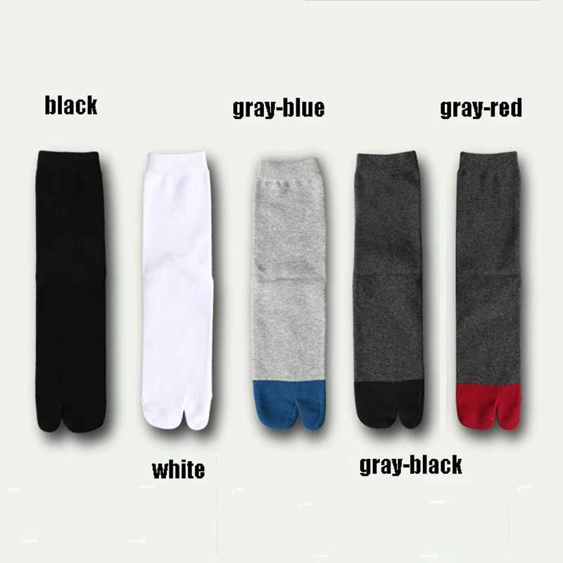 5 Pairs Autumn Winter Tabi Two Toe Socks Japanese Style Sweating Mid-tube Geta Sock Men Solid Black White 2 Finger Clogs SocksXJ241019