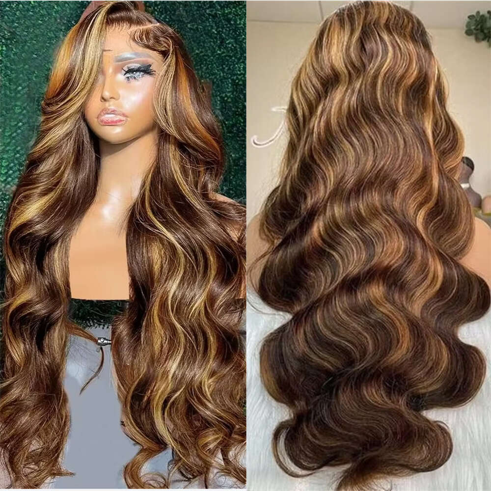 30 32 Inch P4/27 Highlight Body Wave Frontal Colored Ombre 13X4 Lace Front Human Hair Wigs For Women