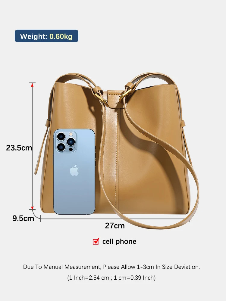 Zency Womens Split Leather Handbag er Bucket Bag Handbag 2024 Womens Shoulder Composite Bag Horizontal Shopping Bag 241018