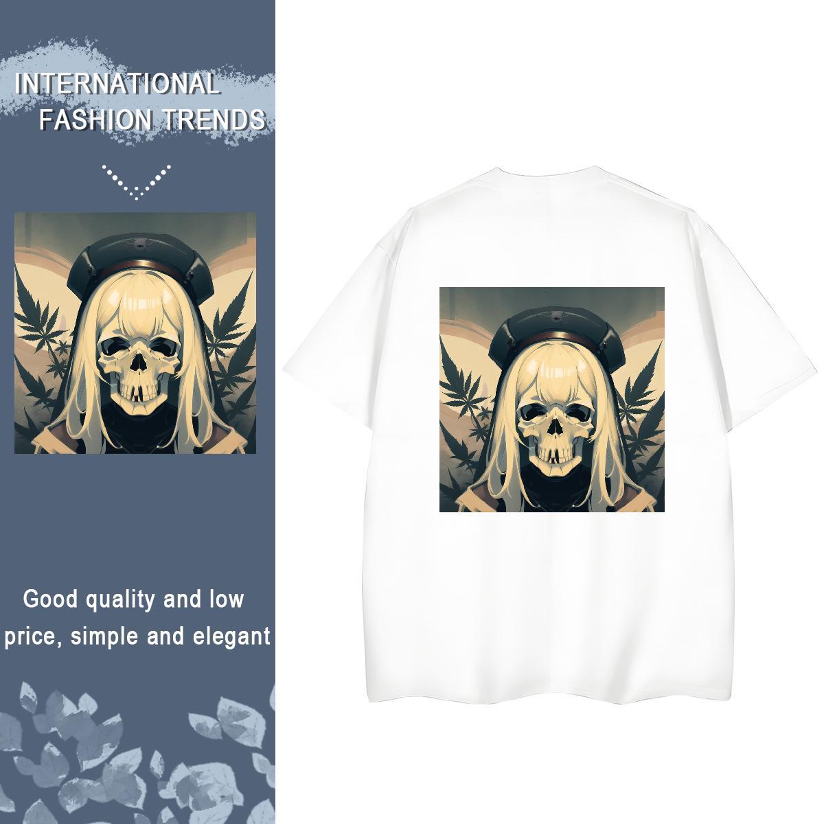 Fashion New T Shirts Women 230g Pure Cotton Round Neck Short Sleeve Casual skull Women Tees Loose fit Graphic Clothes